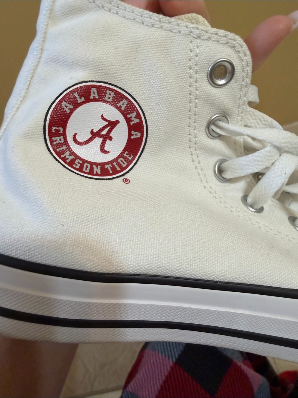 University of Alabama Crimson Tide White High-Top Converse Sneakers 7.5 - Flaw